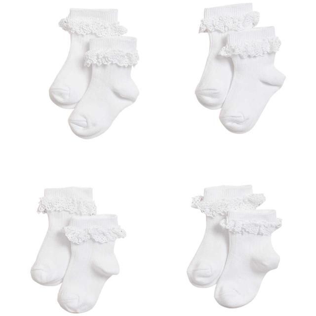 M&S Girls Cotton Ribbed Frill Baby Socks 6-12 Months White Mix   4 per pack