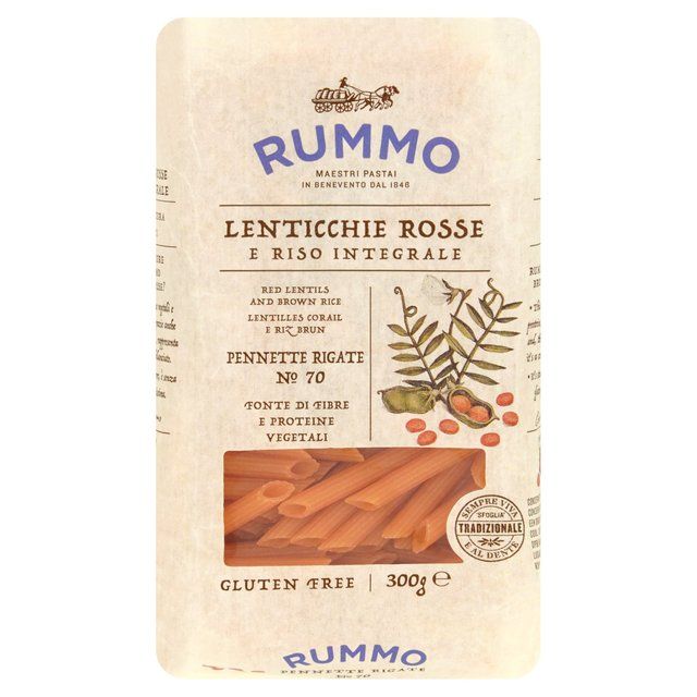 Rummo Gluten Free Lentil Pennette Rigate Lenticchie Rosse Pasta No.70   300g