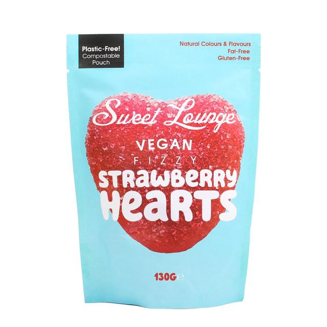 Sweet Lounge Vegan Fizzy Strawberry Hearts   130g