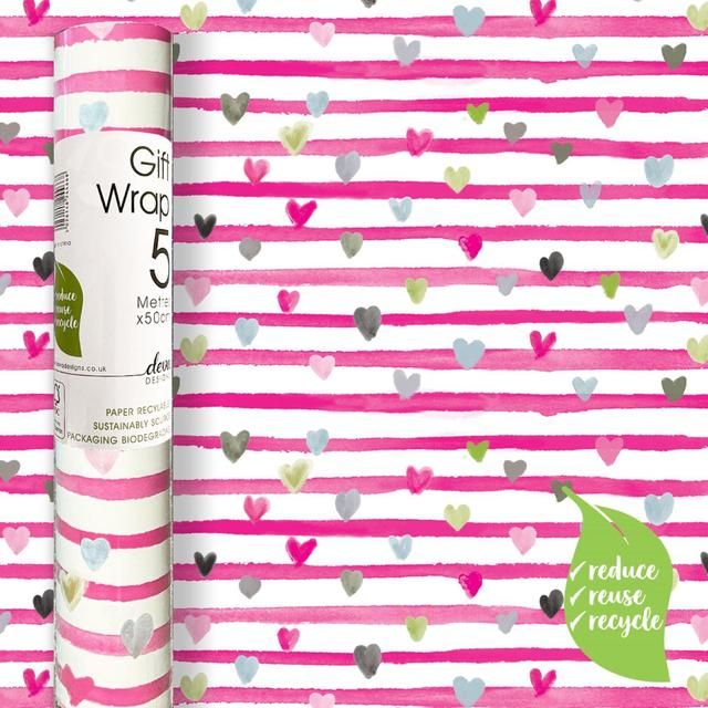 Pink Ribbon Hearts Gift Wrap Roll   5m GOODS M&S   