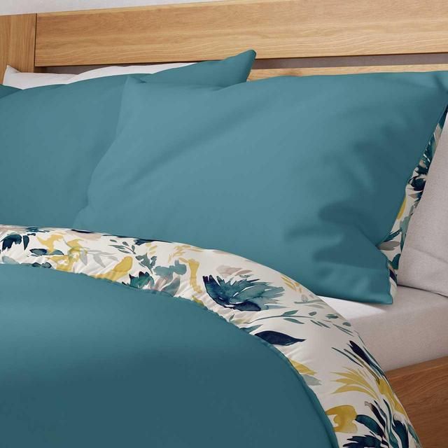 M&S Pure Cotton Watercolour Floral Bedding Set Teal