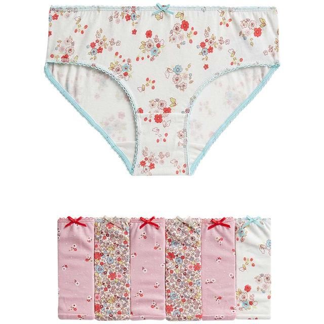 M&S Girls 7 Pack Pure Cotton Pink Floral Knickers 2-12 Years