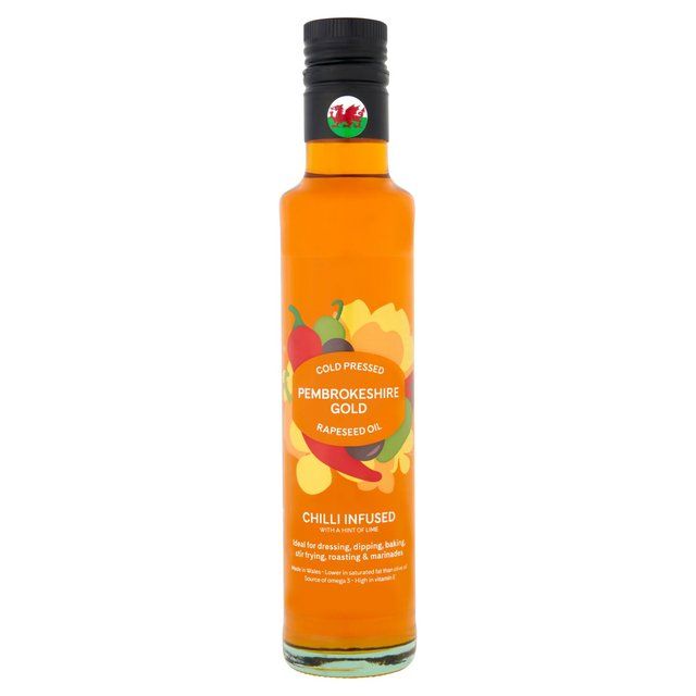 Pembrokeshire Gold Chilli Infused Cold Pressed Rapeseed Oil with Lime   250ml GOODS M&S   