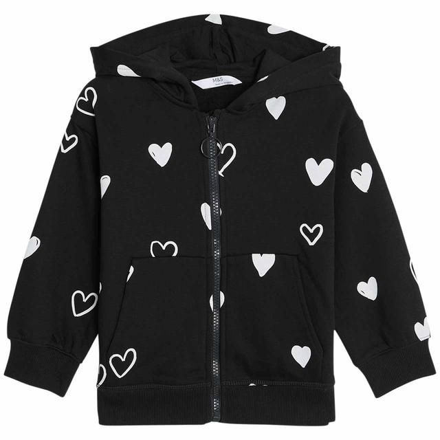 M&S Heart Zip Up Sweatshirt 2-7 Years Carbon