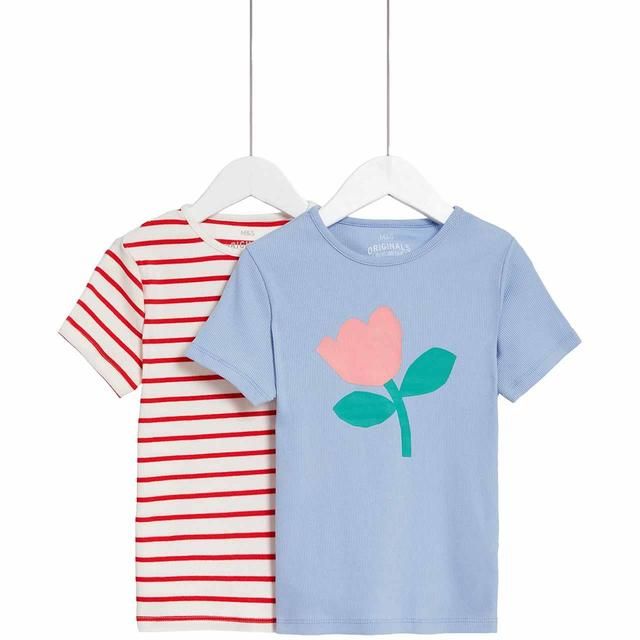 M&S 2pk Floral TShirt 2-7 Years Multi