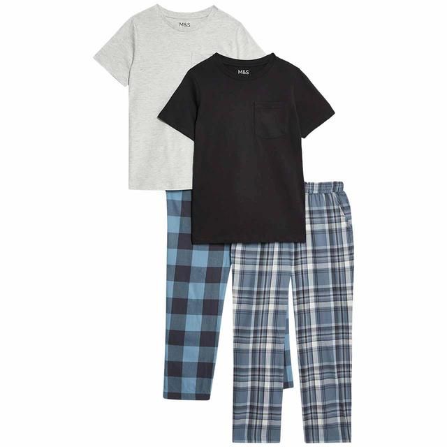 M&S Older Boys Check Pyjamas 7-12 Years Black GOODS M&S   