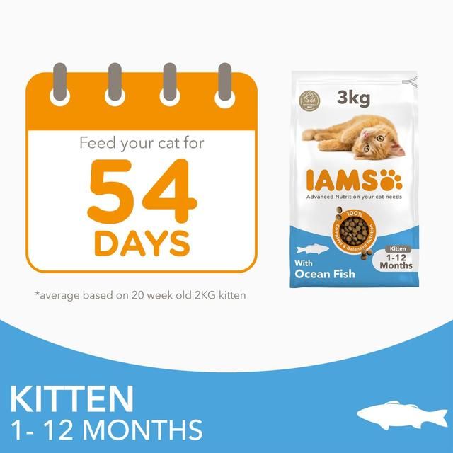 IAMS 1-12 Months Kitten Dry Cat Food Ocean Fish   3kg