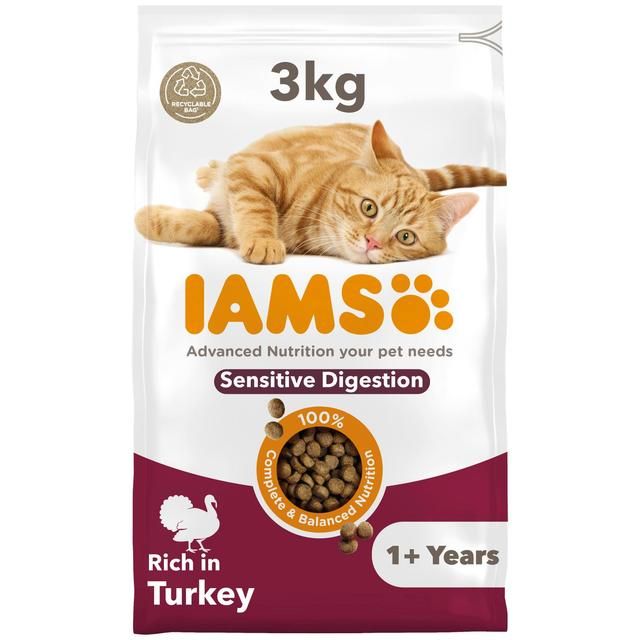 IAMS 1+ Years Sensitive Digestion Dry Cat Food Turkey   3kg