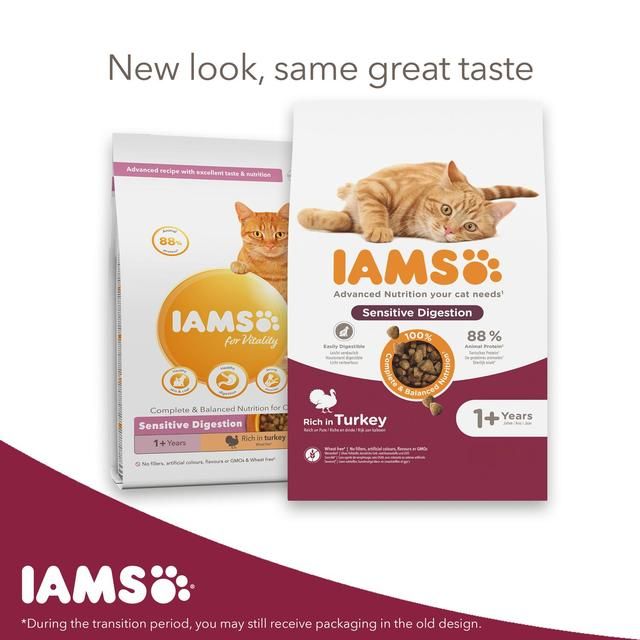 IAMS 1+ Years Sensitive Digestion Dry Cat Food Turkey   3kg