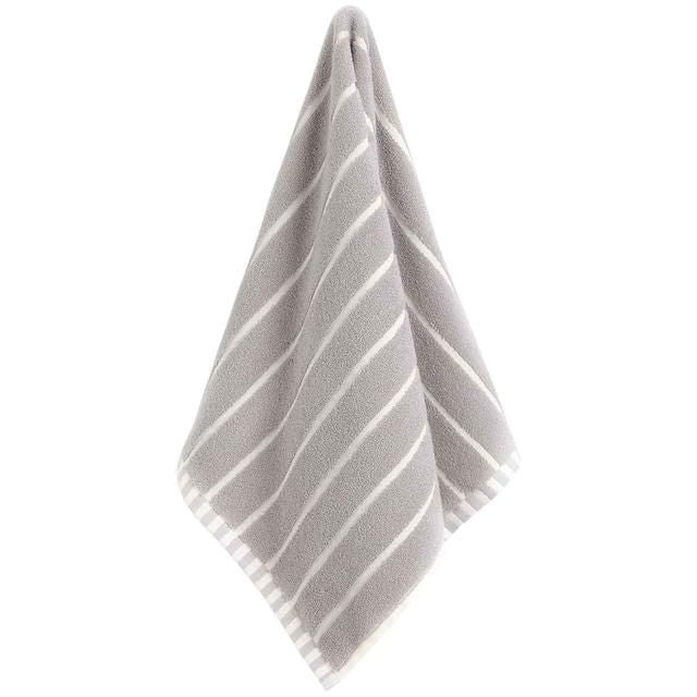 M&S Pure Cotton Carved Stripe Bath Towel Light Grey GOODS M&S   