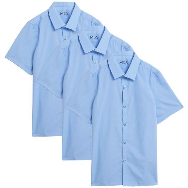 M&S Boys School Short-Sleeved Shirts 3-14 Years Blue GOODS M&S   