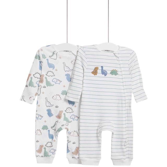 M&S Boys Dino Sleepsuits Newborn-3 Years White/Green