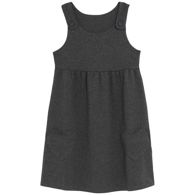 M&S Girls Jersey Heart Pocket School Pinafore 3-12 Years Grey