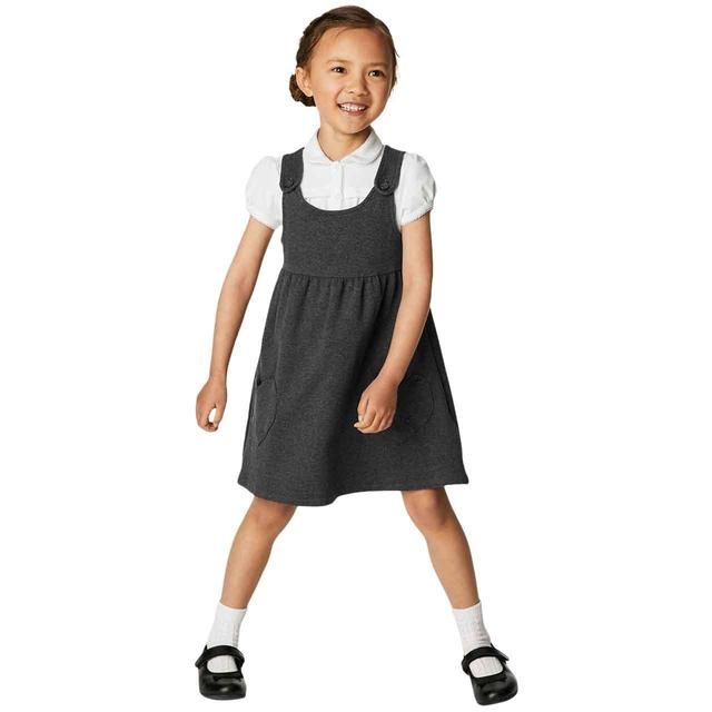 M&S Girls Jersey Heart Pocket School Pinafore 3-12 Years Grey