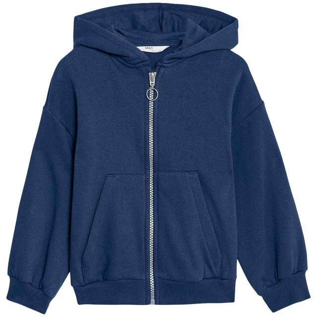 M&S Kids Cotton Rich Plain Hoodie 2-7 Years Indigo