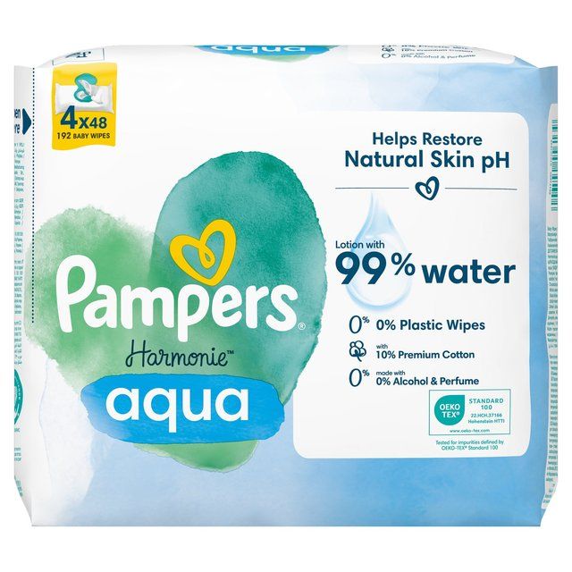 Pampers Harmonie  Aqua Plastic Free Baby Wipes X4   4 x 48 per pack GOODS M&S   