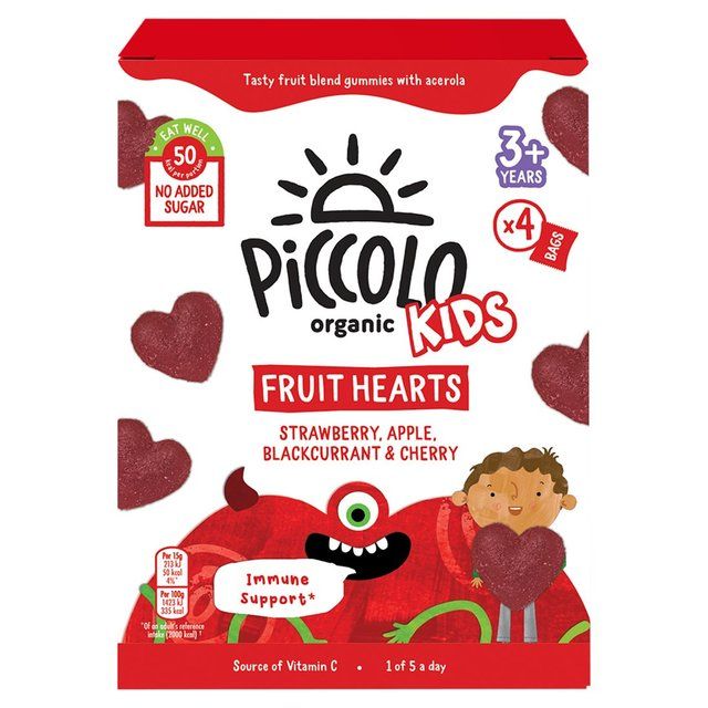 Piccolo Organic Kids Fruit Hearts Strawberry Apple Blackcurrant + Cherry   4 x 15g