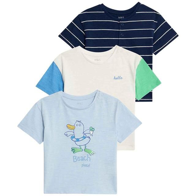 M&S Cotton Beach T-Shirts 0-3 Years Blue GOODS M&S   