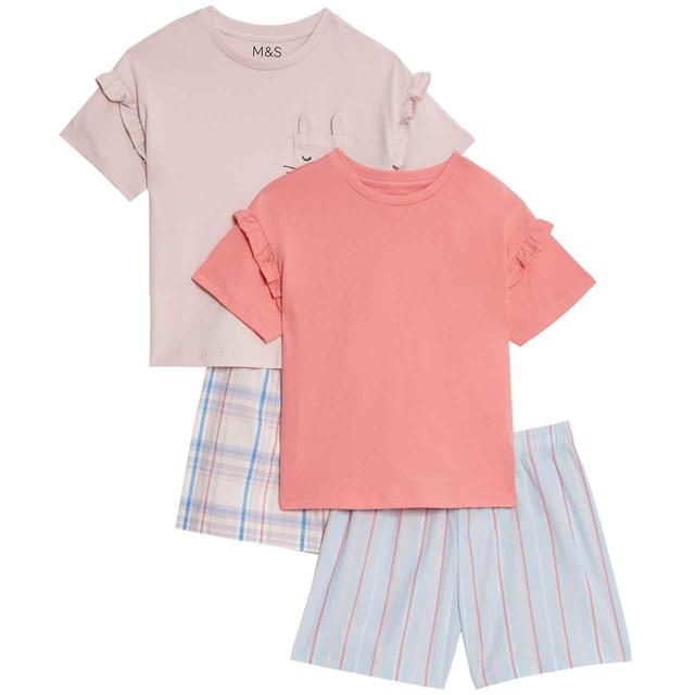 M&S Frill Check Shorties 2 Pack 2-7 Years Pink GOODS M&S   