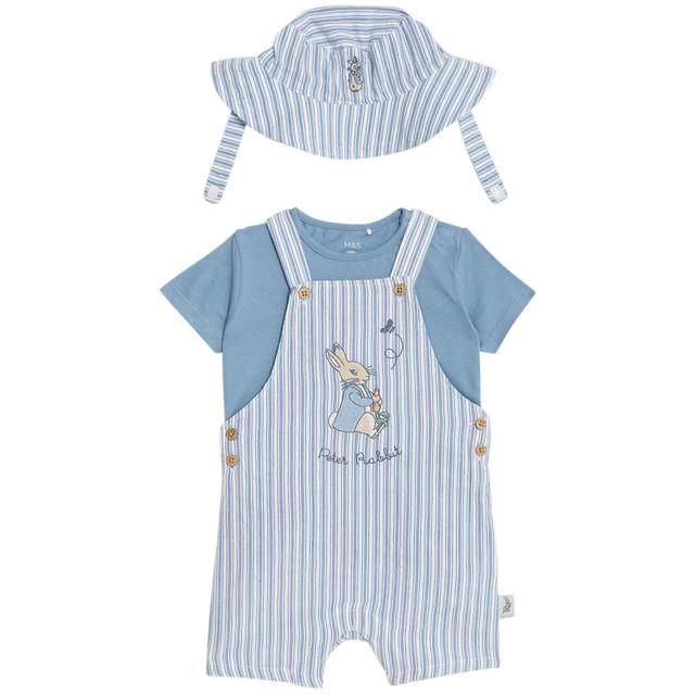 M&S Peter Rabbit Bibshorts T-Shirt & Hat Set 0-3 Years Blue