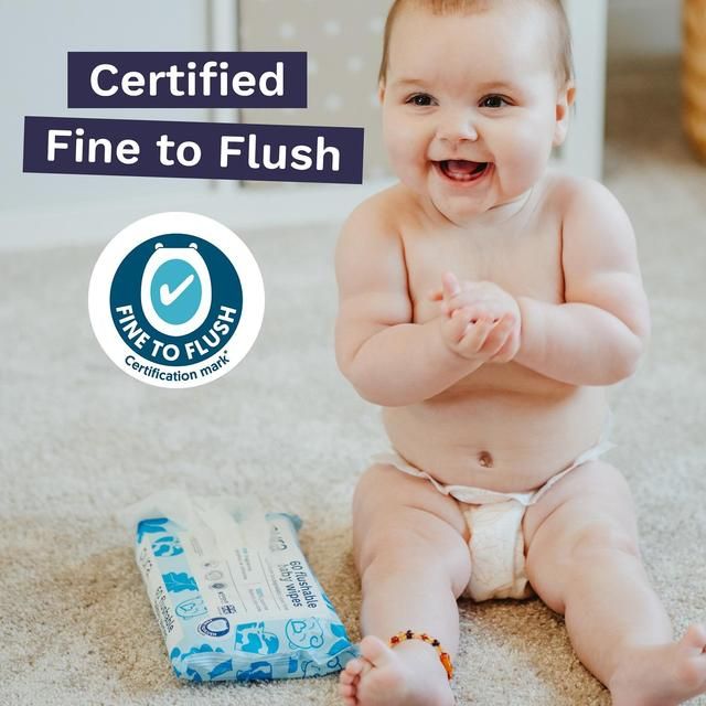 Pura Plastic Free Flushable Baby Wipes 12 x 60pk   12 x 60 per pack