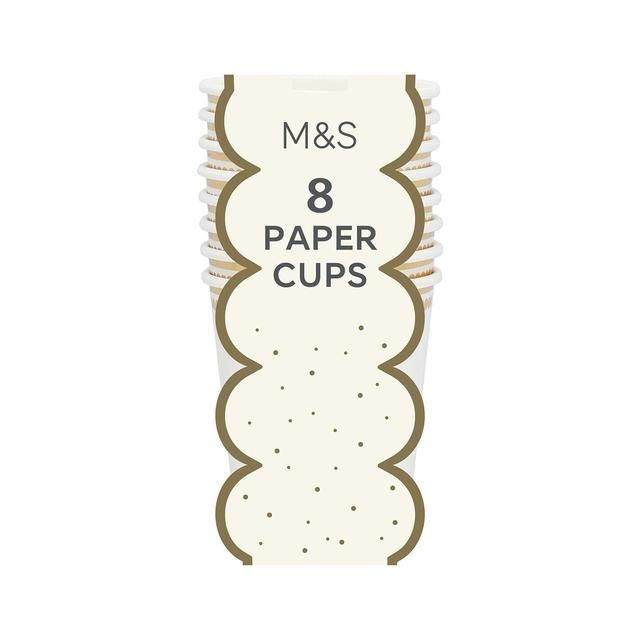 M&S White & Gold Paper Party Cups   8 per pack GOODS M&S   