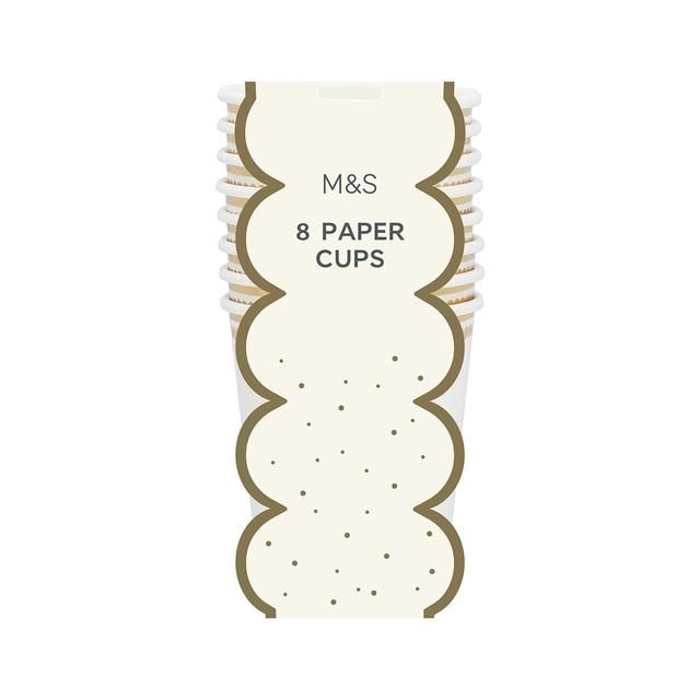 M&S White & Gold Paper Party Cups   8 per pack GOODS M&S   