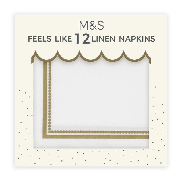 M&S White & Gold Feels Like Linen Napkins   12 per pack GOODS M&S   