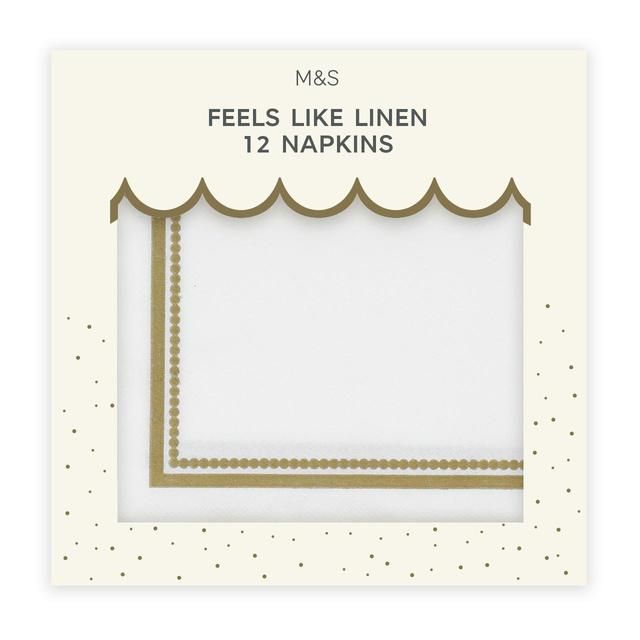 M&S White & Gold Feels Like Linen Napkins   12 per pack GOODS M&S   