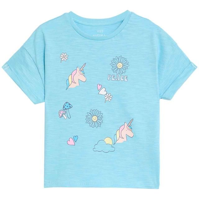 M&S Pure Cotton Unicorn T-Shirts 2-7 Years Pink