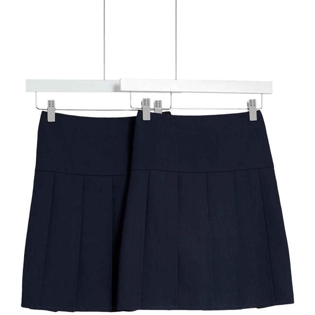 M&S 2Pk Pleated Skirt 3-14 Years Navy