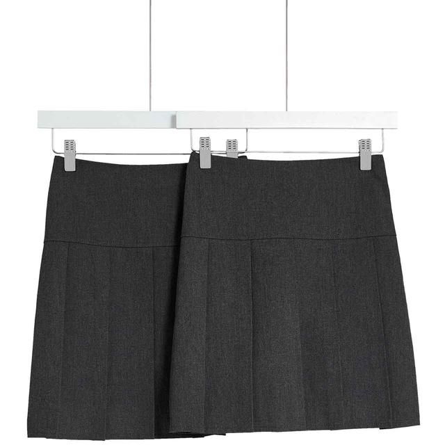 M&S 2Pk Pleated Skirt 3-14 Years Grey GOODS M&S   