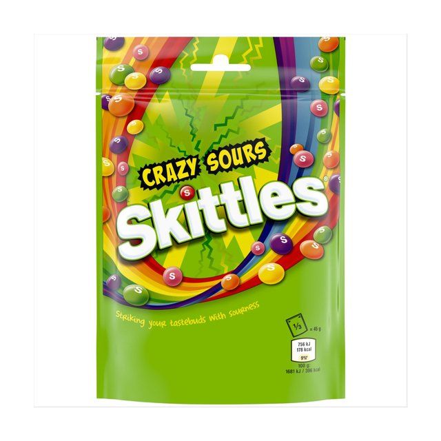 Skittles Vegan Chewy Crazy Sour Sweets Fruit Flavoured Pouch Bag   136g