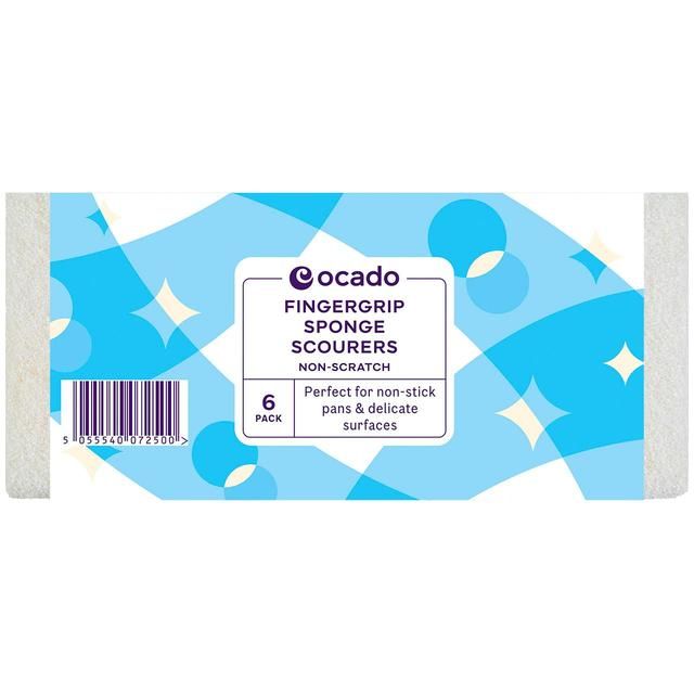 Ocado 6 Non Scratch Finger Grip Sponge Scourers   6 per pack GOODS M&S   