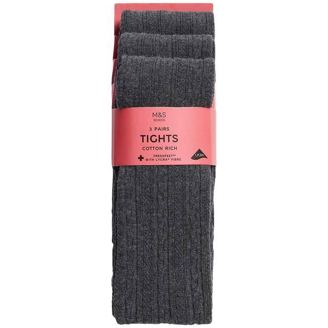 M&S Girls Cable Knit Tights 13-14 Years Grey   3prs