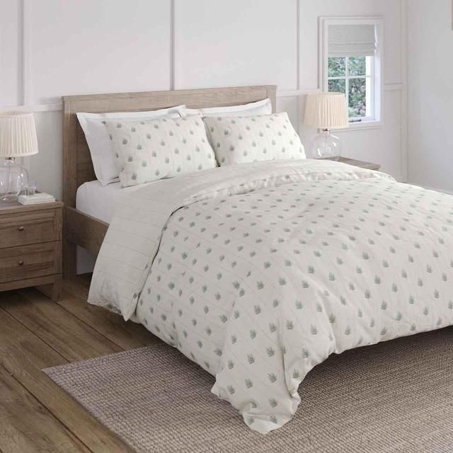 M&S Cotton Blend Leaf Bedding Set Super King Natural GOODS M&S   