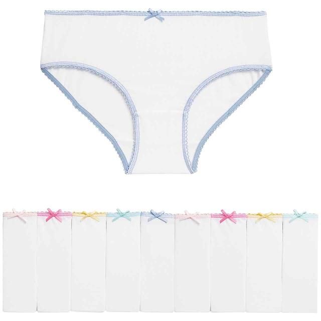 M&S Girls Knickers 3-10 Years White 10 Pack