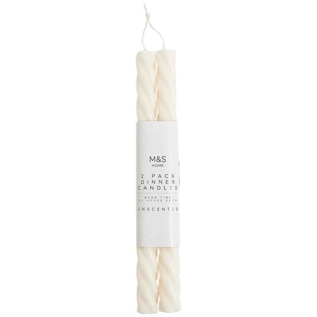 M&S Collection Set of 2 Twisted Dinner Candles White   2 per pack