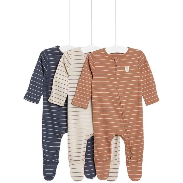 M&S Stripe Bear Zip Sleepsuits 18-24 Months 3 Pack   3 per pack