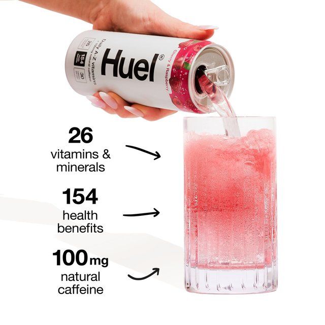 Huel Daily A-Z Cherry &amp; Raspberry Sparkling Multivitamin Energy Drink   4 x 330ml