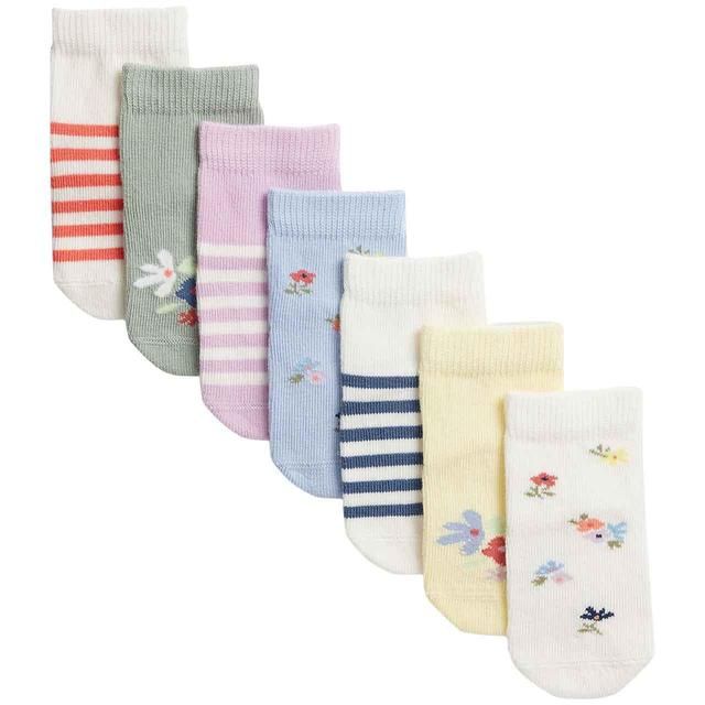 M&S Girls Cotton Rich Patterned Socks 0-24 Months 7 Pack