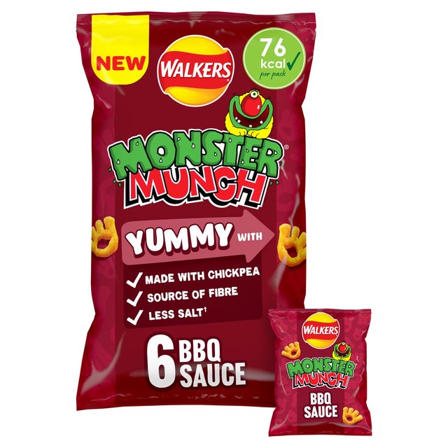 Walkers Monster Munch BBQ Sauce Multipack Chickpea Crisps   6 x 16g