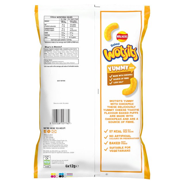 Walkers Wotsits Cheese Toastie Multipack Chickpea Crisps   6 x 12g