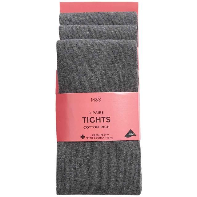 M&S School Tights 3 Pack 2-14 Years Grey