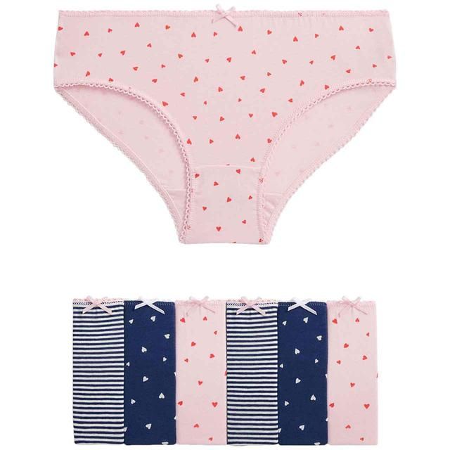 M&S Girls Cotton Rich Stripes & Hearts Knickers 2-12 Years 7 Pack