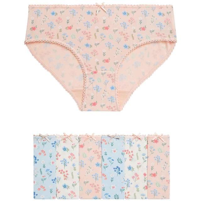 M&S Girls Cotton Rich Floral Knickers 2-12 Years 7 Pack