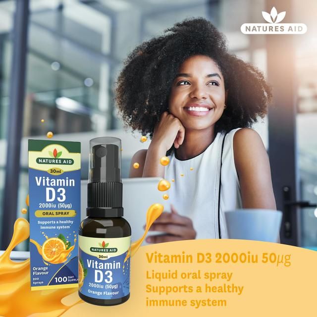 Natures Aid Vitamin D3 2000iu Oral Spray (Orange Flavour)   30ml