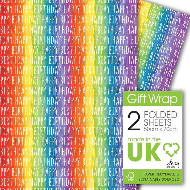 Rainbow Birthday Gift Wrap Sheets   2 per pack GOODS M&S   