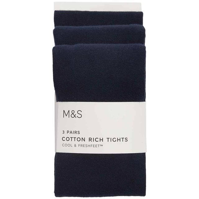 M&S School Tights 3 Pack 2-14 Years Navy GOODS M&S   