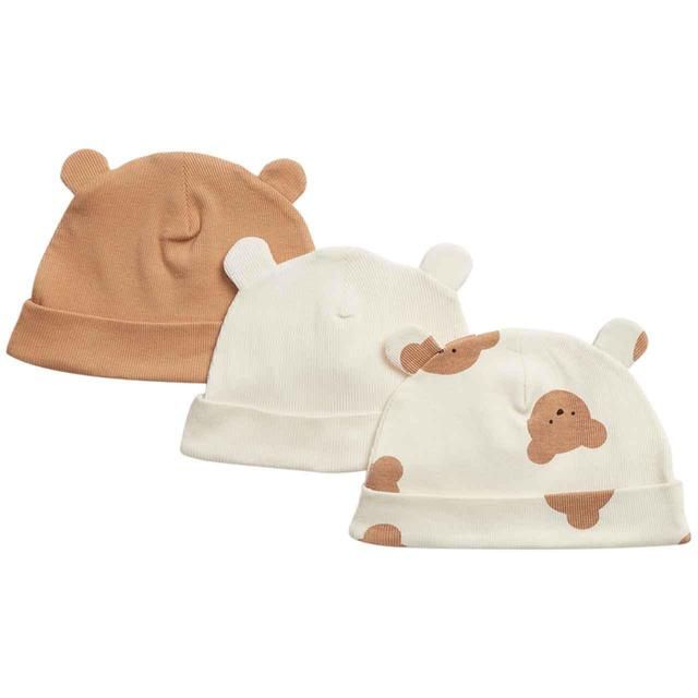 M&S Spencer Bear Hats 0-12 Months Camel 3 Pack